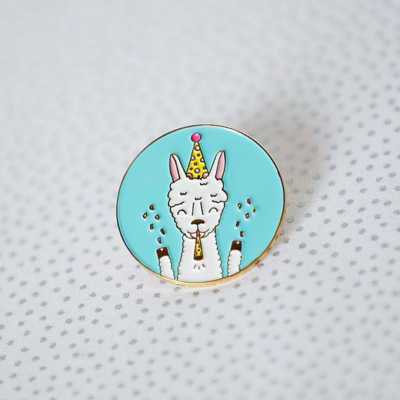 50+ Lovely Llama Crafts, Printables, SVG's DIY's, Food and Gift Ideas: Party Llama Enamel Pin from Happy Guppy Shop