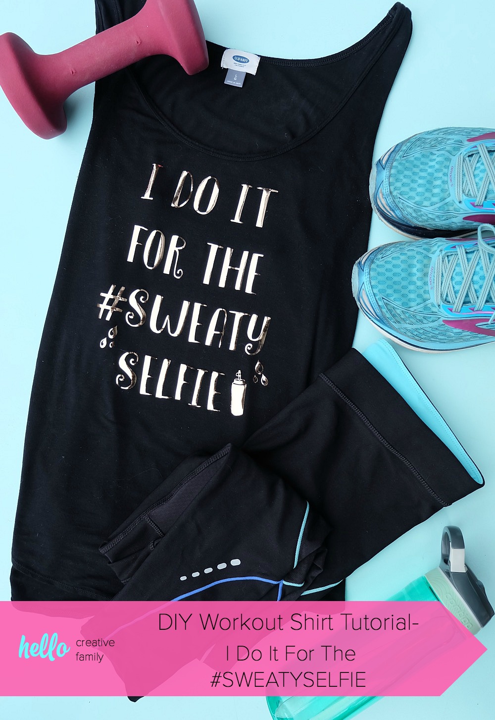 Having cute workout gear makes it even more fun to workout! Create this adorable DIY Workout Shirt that says "I do it for the #SweatySelfie" to keep you motivated at the gym! This post has a free cut file along with a step by step tutorial with photos for making this easy project using your Cricut! #CricutMade #Fitness #FitnessGear #Crafts #CricutProject