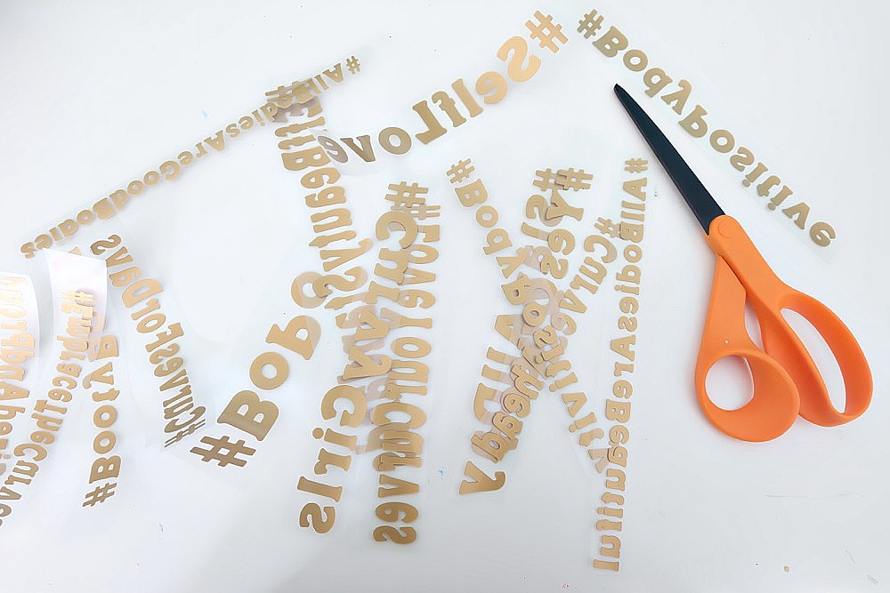Embrace the curves, love your body, and encourage others to feel the self love with these awesome DIY Body Positive Hashtags Leggings. Perfect for plus sized fitness fashion, this easy project is fun and playful. Made using the Cricut Explore or Cricut Maker and ultra stretchy Cricut SportFlex Iron-On. Free cut file. #ad #CricutStrongBond #CricutMade #Cricut