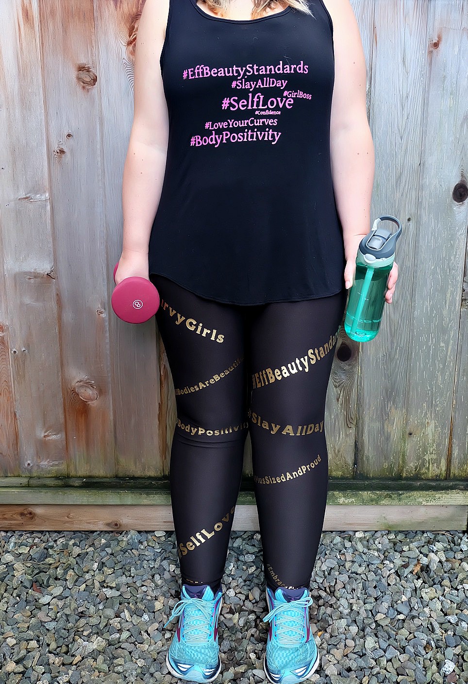 Embrace the curves, love your body, and encourage others to feel the self love with these awesome DIY Body Positive Hashtag Workout Top and Leggings. Perfect for plus sized fitness fashion, this easy project is fun and playful. Made using the Cricut Explore or Cricut Maker and ultra stretchy Cricut SportFlex Iron-On. Free cut files. #BodyPositive #fitness #PlusSizedFashion #CricutMade #Cricut