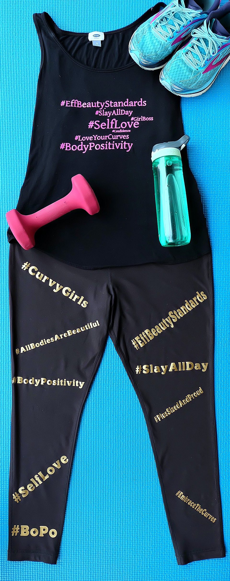 Embrace the curves, love your body, and encourage others to feel the self love with these awesome DIY Body Positive Hashtag Workout Top and Leggings. Perfect for plus sized fitness fashion, this easy project is fun and playful. Made using the Cricut Explore or Cricut Maker and ultra stretchy Cricut SportFlex Iron-On. Free cut files. #BodyPositive #fitness #PlusSizedFashion #CricutMade #Cricut