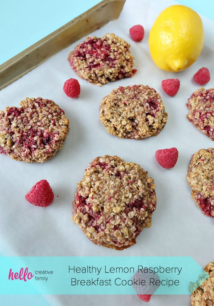 Looking for a delicious, easy and healthy breakfast idea? This healthy lemon raspberry breakfast cookie recipe is a delicious and guilt free way to start the day! Perfect for breakfast on the go, its gluten free, low in sugar, dairy free and packed with the bright and beautiful flavors of lemon and raspberries! Freeze extras for breakfast meal planning! #glutenfree #recipe #breakfast #cookie