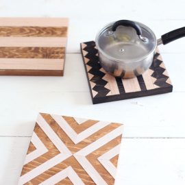 37+ Handmade Gift Ideas For Mom That She's Guaranteed To Love: DIY Geometric Wood Trivets from A Beautiful Mess