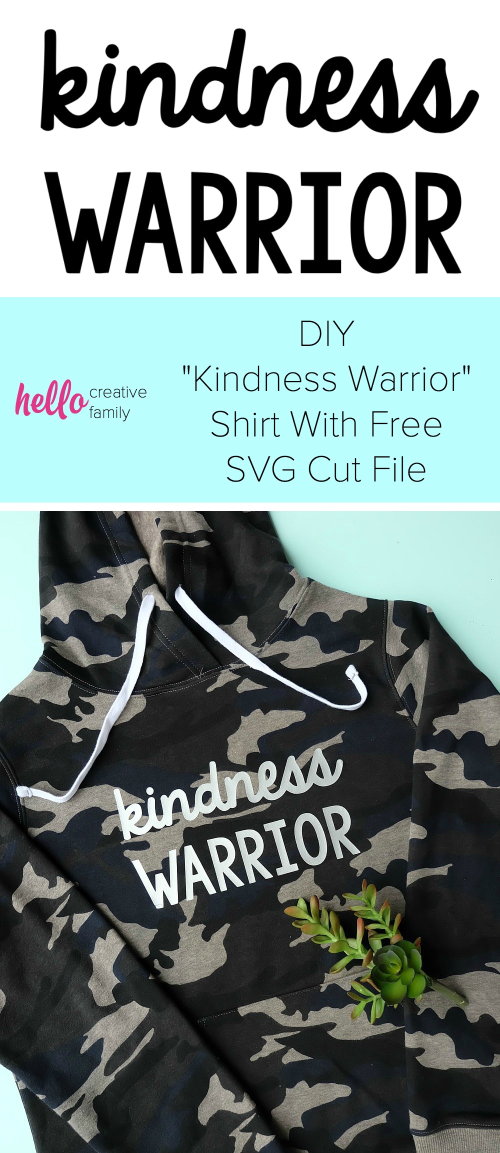 The world needs more kindness! Let's create an army of kindness with this easy to make DIY Kindness Warrior Shirt. Includes step by step instructions on how to make this project using a Cricut, along with a free SVG cut file compatible with Cricut or Silhouette. The perfect hoodie for kids or adults to spread love instead of hate, discourage bullying and make the world a better place. #DIY #Cricut #Silhouette #SVG #CricutMade