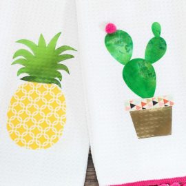 37+ Handmade Gift Ideas For Mom That She's Guaranteed To Love: DIY No Sew Pineapple and Cactus Kitchen Towels from Lydi Out Loud