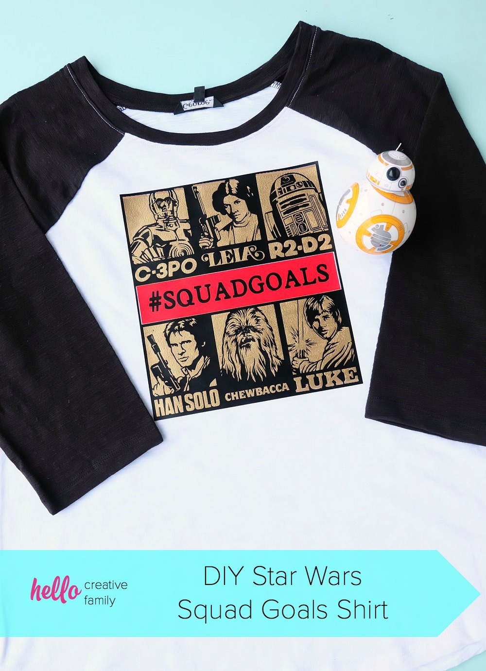 Looking for a great handmade gift idea for a Star Wars fan? This DIY Star Wars Squad Goals shirt design made on the Cricut Maker or Cricut Explore fits the bill. Let the world know you are down with C-3PO, Princess Leia, R2-D2, Han Solo, Chewbacca and Luke Skywalker! A fun and easy project! #CricutMade #CricutStarWars #Cricut #StarWars #MayTheForthBeWithYou