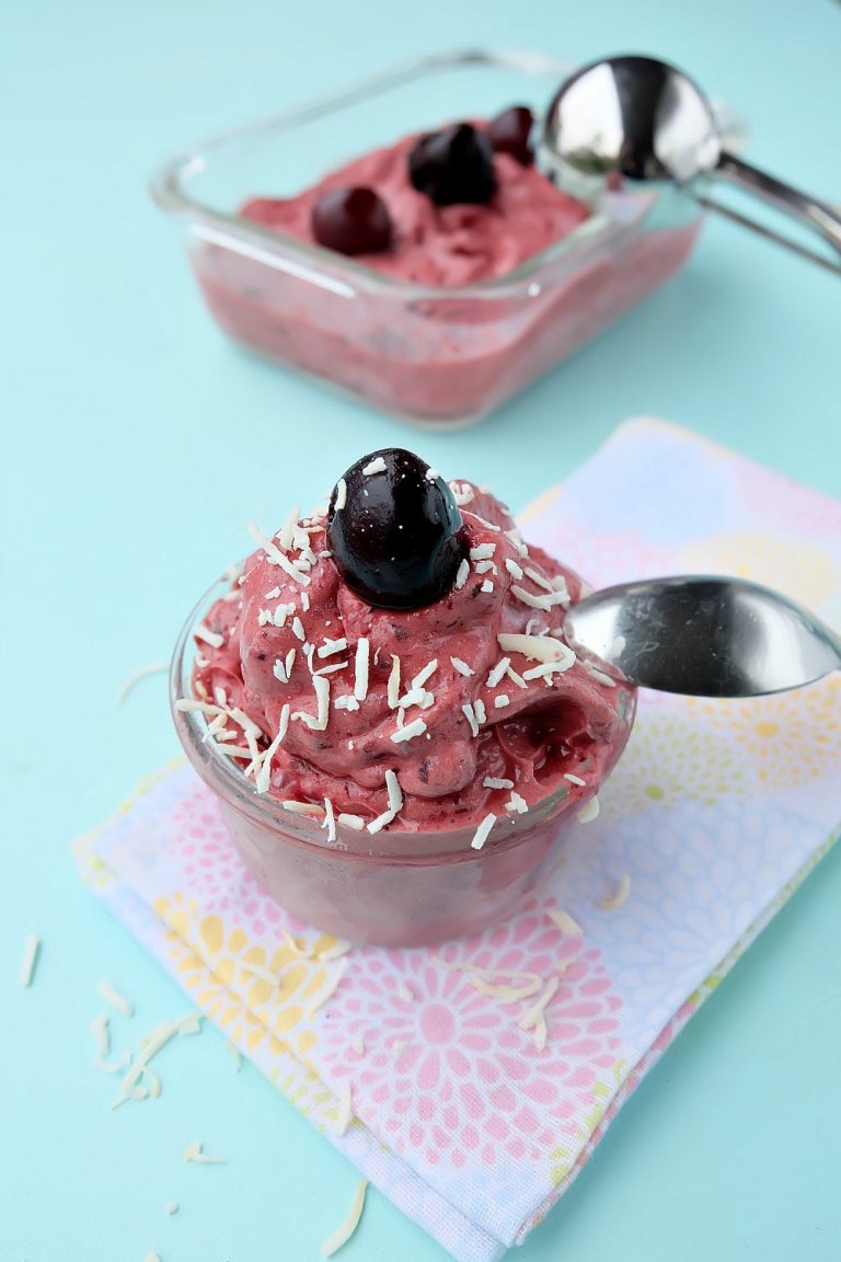 No Churn Cherry Vanilla Frozen Yogurt Recipe- With Just 2 Ingredients