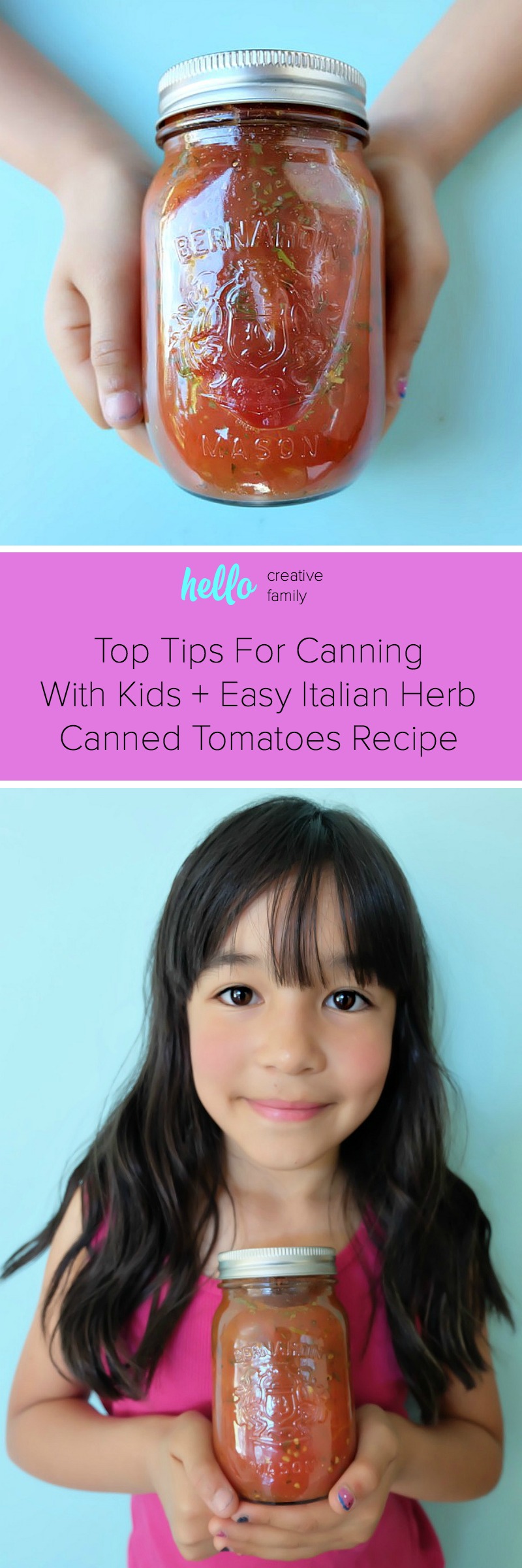 Canning can seem daunting if you've never tried it before, but we're here to make it super simple! We're sharing our top tips for canning with kids so that you can get started canning with your family this summer! Also find our recipe for Easy Italian Herb Canned Tomatoes with step by step photos and instructions for those new to canning and trying it for the first time! #Canning #FoodPreservation #Recipes #Tomatoes #CookingWithKids #sponsored