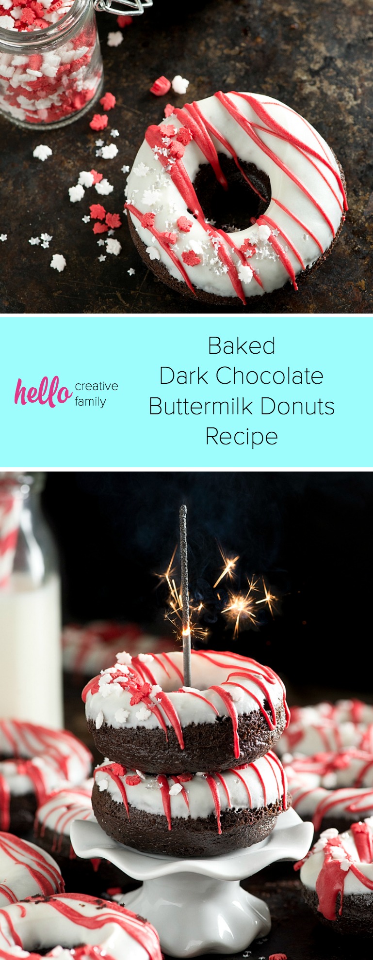 Making donuts at home is so much fun and your family will love them! This moist and delicious Baked Dark Chocolate Buttermilk Donuts Recipe can be made and glazed in under an hour! A perfect rich and tender, chocolate-y cake donut! So easy and perfect for entertaining or special celebrations like Canada Day! #Baking #donuts #CanadaDay #Dessert 