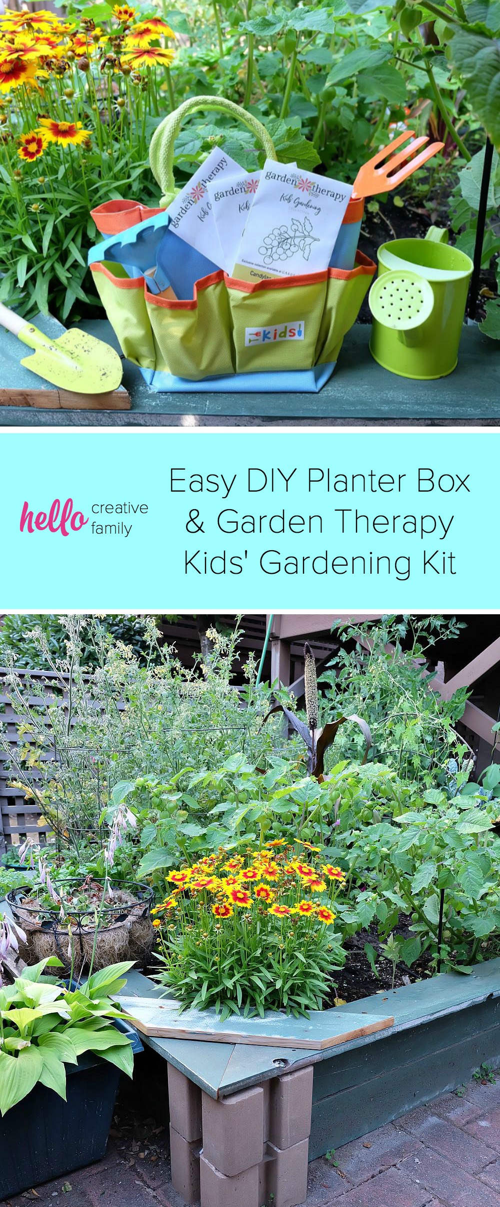 Expand your patio garden or backyard garden with this easy DIY planter box from Hello Creative Family. No power tools required, this planter box can be made in an hour or less in a small space, large space or any size in between. Includes step by step instructions. #Gardening #PatioGardening #SmallSpaceGardening #DIY
