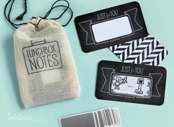 Handmade School Supplies & Accessories You'll Love: Black and White Scratch Off Lunch Box Notes From Inklings Paperie