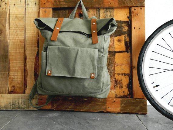 School Accessories You'll Love: Canvas and Leather Strap Backpack from Christy Studio
