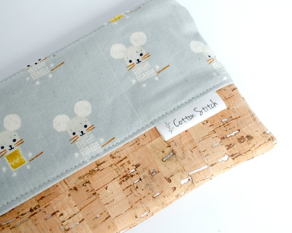 School Accessories You'll Love: Cork and Fabric Grey Mouse Pencil Pouch from Cotton Stitch Collect