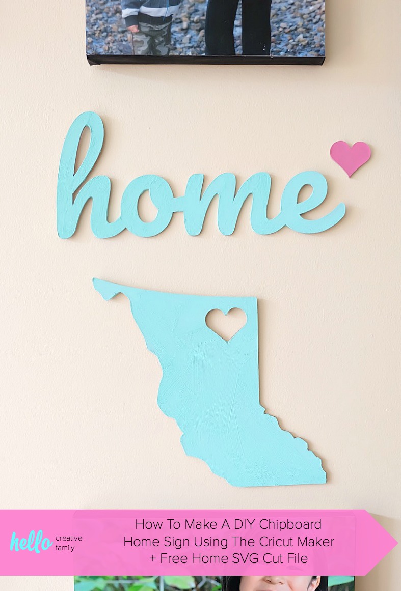 Have you used your Cricut Maker to cut chipboard yet? What are you waiting for? It's amazing and easy! Learn tips for cutting chipboard with the Cricut Maker, how to make a gorgeous DIY Chipboard Home sign for a handmade accent piece on your photo wall and grab our free Home SVG which you can cut with a Cricut or Silhouette. This would also make the cutest handmade housewarming gift! #SVG #FreeSVG #CricutMaker #DIY
