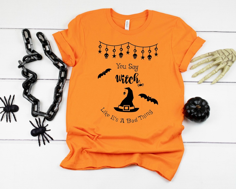 Dowload this Free Halloween SVG File- You Say Witch Like It's A Bad Thing from Hello Creative Family! Make this free cut file with your Cricut, Silhouette or favorite cutting machine for an adorable mug, shirt, tote bag or to use for a last minute Halloween Costume! Makes an easy handmade gift idea! #svg #Cricut #Silhouette #Halloween #witch