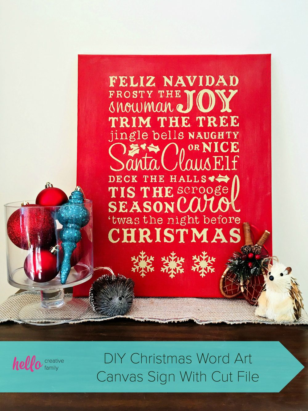 Use your Cricut Explore or Cricut Maker to make a gorgeous DIY Christmas Word Art Canvas Sign! Filled with all the words that make Christmas so special, this handmade Christmas decor will brighten any home! Made with a canvas you can find at the dollar store. This craft project would make a great inexpensive handmade Christmas Gift! #Cricut #CricutProject #DIY #Christmas #HandmadeChristmas