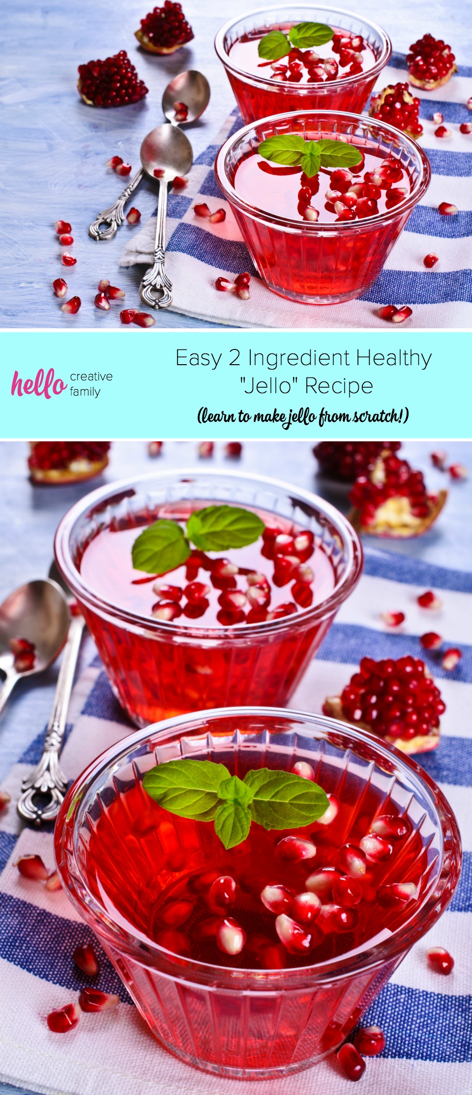 Making "jello" from scratch is easy! You need just two ingredients to make this healthy jello recipe. This homemade dessert idea is kid friendly and mom approved! Make strawberry jello, apple jello, pomegranate jello and more!  #dessert #realfood #homemade #realfood