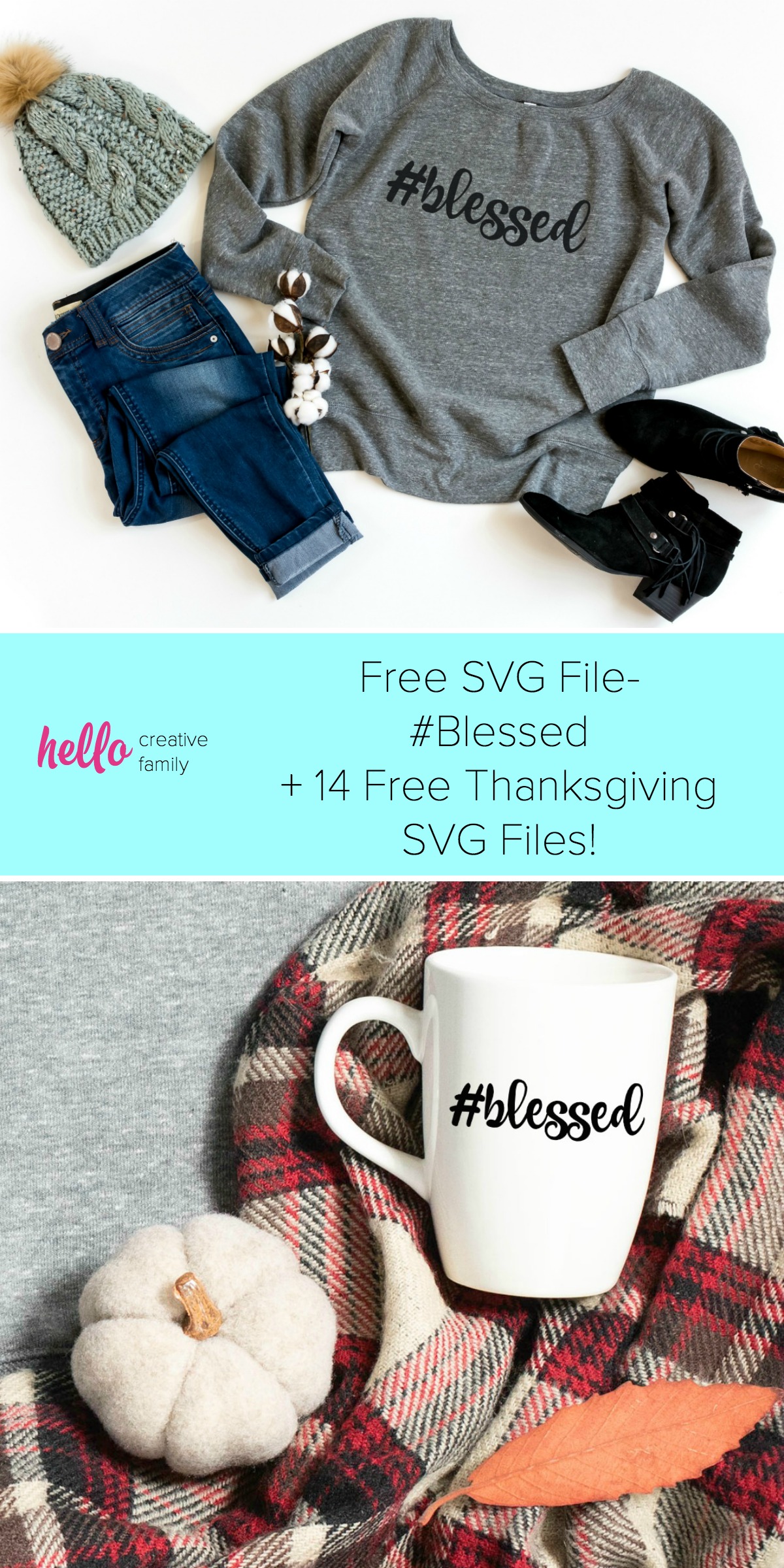 Pull out your Cricut or SIlhouette and celebrate thanksgiving in style! We are sharing 14 free SVG Files that are perfect for Thanksgiving including our own #Blessed file! Make an easy handmade gift or decorate for fall with a fun cutting machine project! #Thanksgiving #Cricut #Silhouette #CricutProject #FreeSVG