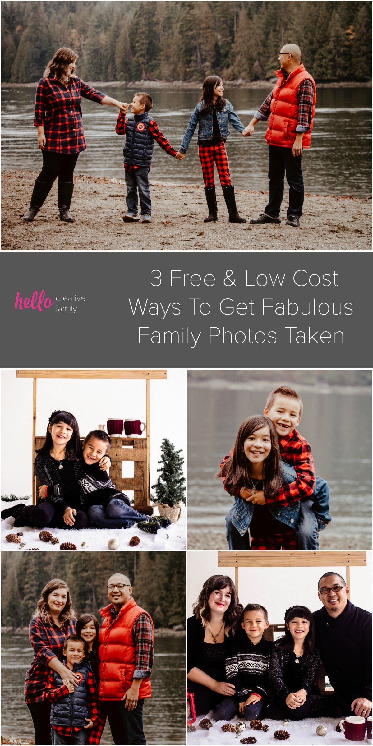 Drop the excuses! We want more moms to get in front of the camera! We're sharing 3 low cost or free ways to get fabulous family photos taken! Trust us! You'll love these family photo ideas! #photography #familyphotos #familyphotoideas