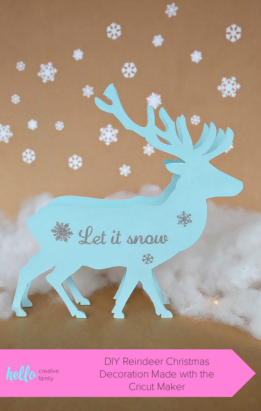 This beautiful DIY reindeer Christmas Ornament is cut using the Cricut Maker! Decorated with "Let It Snow" it makes a beautiful handmade gift idea! This step by step tutorial with photos teaches you how to cut chipboard using your Cricut Maker to make beautiful home decor items. Make handmade reindeer decorations as teacher gifts, gifts for mom, or gifts for a friend. #HandmadeGift #CricutMaker #Christmas #Reindeer #Sponsored