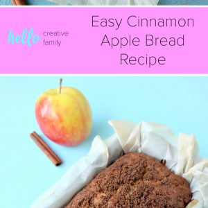 This easy cinnamon apple bread recipe is a family favorite that is perfect for breakfast or to serve for afternoon tea! Kid friendly, the apples melt right into the bread. Topped with a crunchy cinnamon and brown sugar topping. Easy to make with just 10 minutes of prep time, you're going to love baking this apple recipe! #Baking #Bread #Apples #Recipe