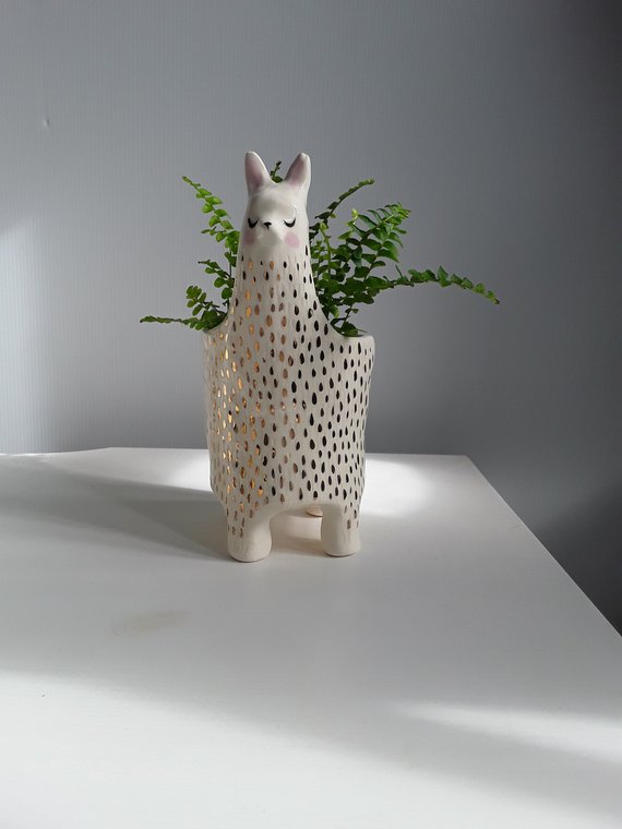 Shop Handmade Holiday Gift Guide: Ceramic Llama Planter from GailCCceramics