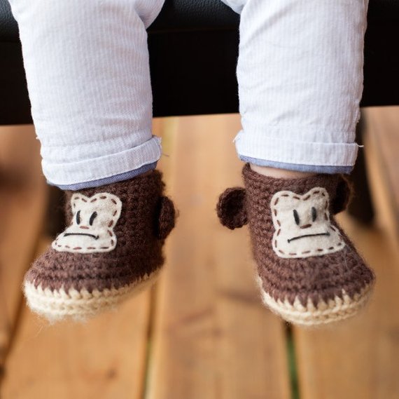 Shop Handmade Holiday Gift Guide: Crocheted Monkey Baby Booties from These Boots 4 Crawling