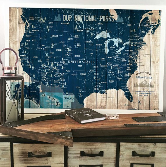Shop Handmade Holiday Gift Guide: Personalized National Parks Map from World Vibe Studio 