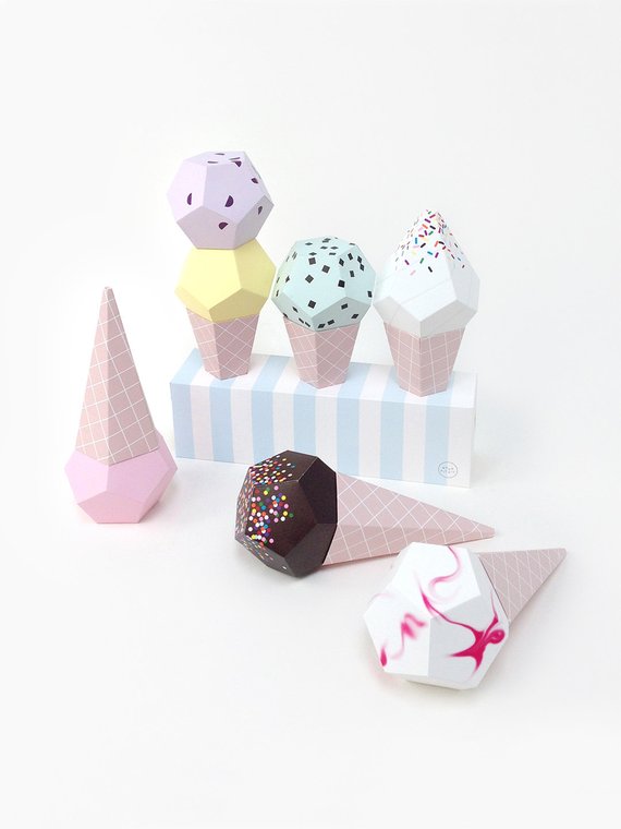 Shop Handmade Holiday Gift Guide:Paper Ice Cream Party Kit from Moon Picnic Shop 