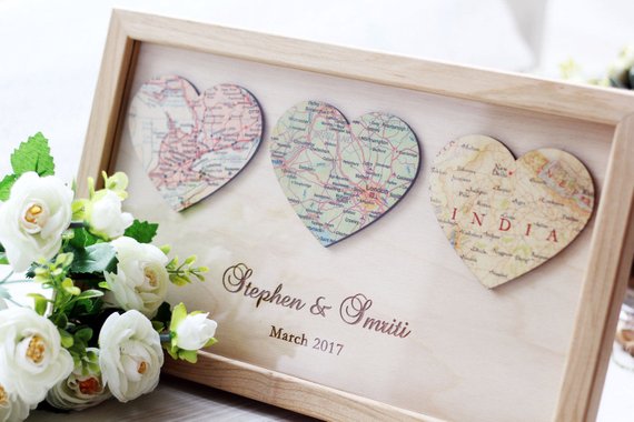 Shop Handmade Holiday Gift Guide: Personalized Map Heart Art from Wooden Engraved Shop