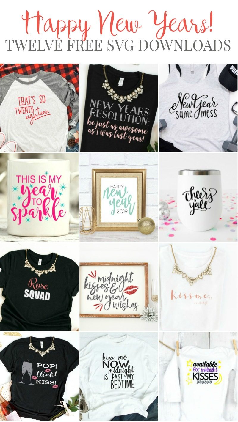  Pull out your Cricut or Silhouette and get crafting! We've teamed up with 11 of our favorite craft and DIY bloggers and are sharing 12 free New Year's SVG Files! Perfect for creating handmade clothing, wine glasses, and party decorations for December 31st! #Cricut #Silhouette #SVGFiles #FreeSVG #NewYearsEve