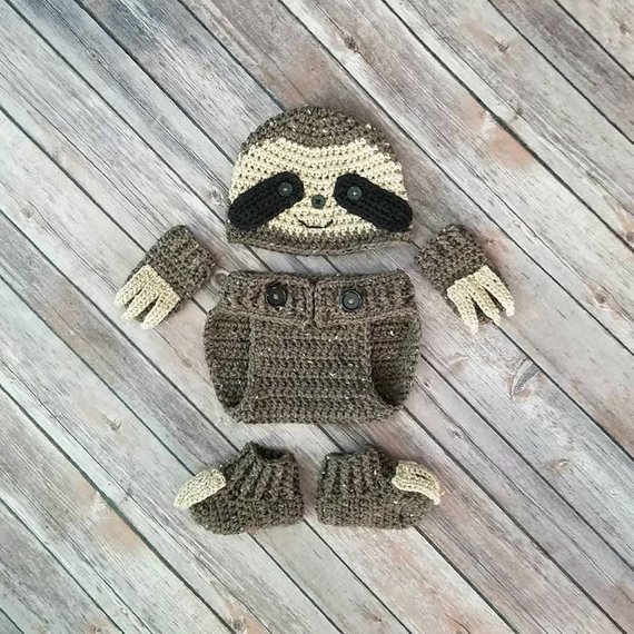 Baby Sloth Crochet Pattern (or finished outfit) from Baby Baum Boutique