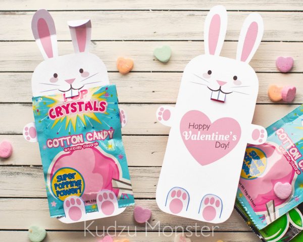 50+ Printable Valentines Day Cards: Bunny Wrapping Arms Candy Holder Printable Valentine from Kudzu Monster