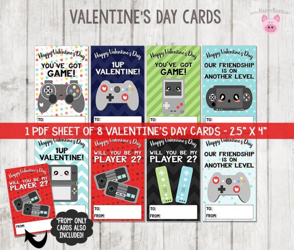 50+ Printable Valentines Day Cards: Gaming Printable Valentine's Day Cards from Happy Barn