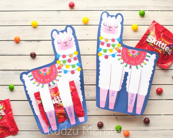 50+ Printable Valentines Day Cards: Llama Candy Holder Printable Valentine from Kudzu Monster