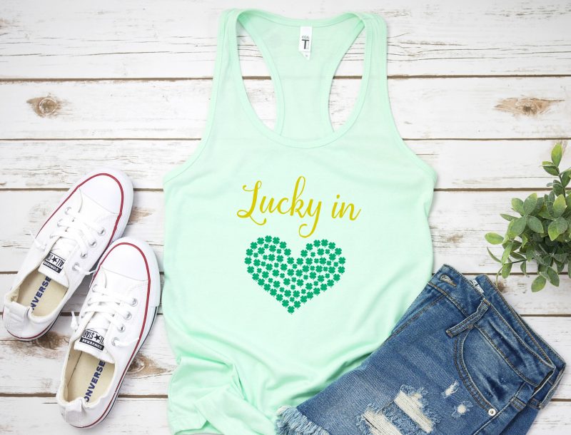 Download this free Lucky In Love St Patrick's Day SVG to make gear for St Patty's Day that is sure to make you pinch proof! You'll love this cut file plus we are sharing 15 more from other bloggers! #StPatricksDay #cutfile #SVG #Cricut #Silhouette