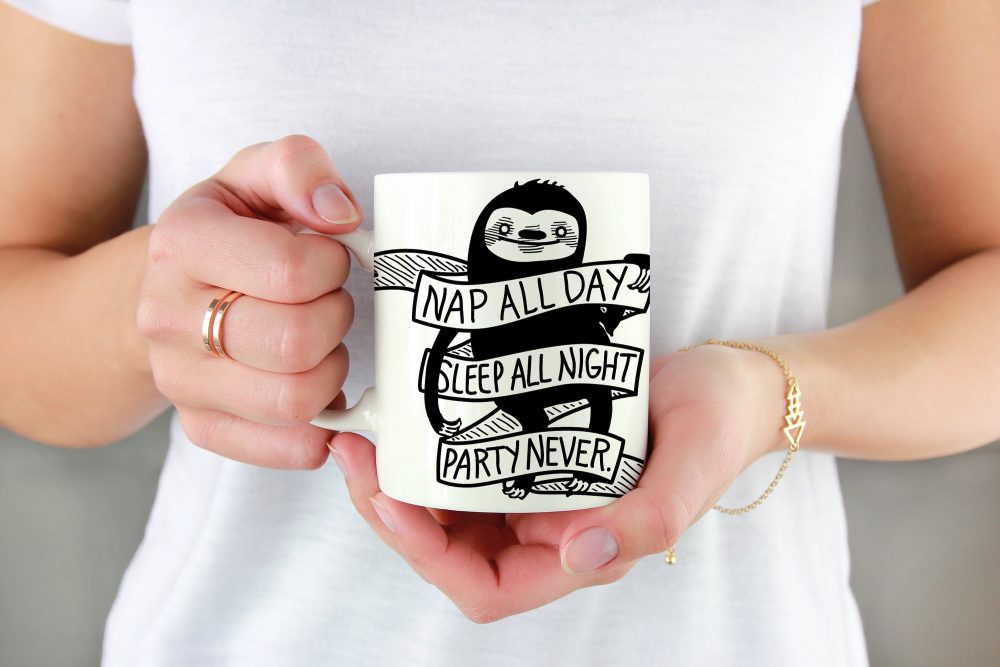 Sloth Crafts, Printables, SVG's DIY's, Food and Gift Ideas: Nap All Day Sloth Mug from Bull City Boutique