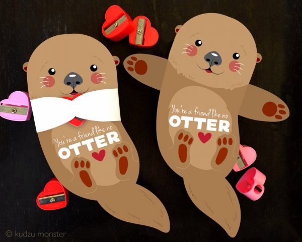 50+ Printable Valentines Day Cards: Otter Toy or Candy Holder Printable Valentine from Kudzu Monster