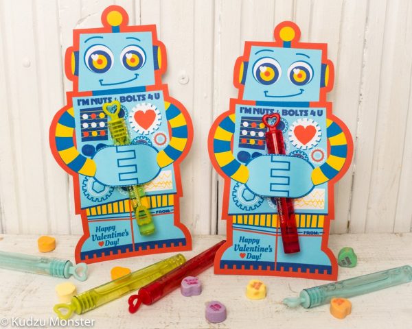 50+ Printable Valentines Day Cards: Printable Robot Bubble Holder Valentine from Kudzu Monster
