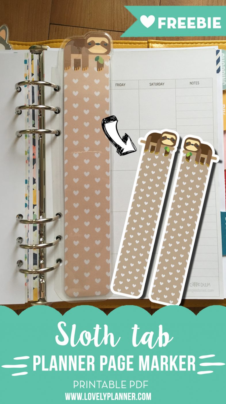 Sloth Crafts, Printables, SVG's DIY's, Food and Gift Ideas: Sloth Planner Tab Printable from Lovely Planner.