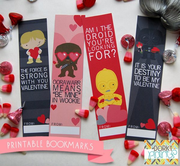 50+ Printable Valentines Day Cards: &nbsp;Star Wars Printable Bookmark Valentines from Dorky Prints