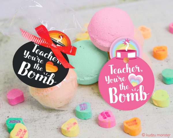50+ Printable Valentines Day Cards: Teacher Bath Bomb Printable Valentine Card from Kudzu Monster
