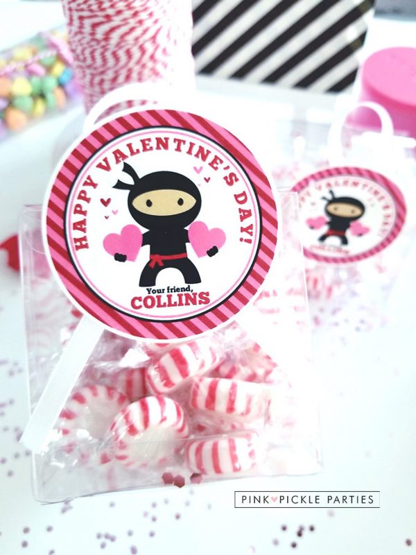 50+ Printable Valentines Day Cards: Valentine Ninja Printable Gift Tags from Pink Pickle Parties