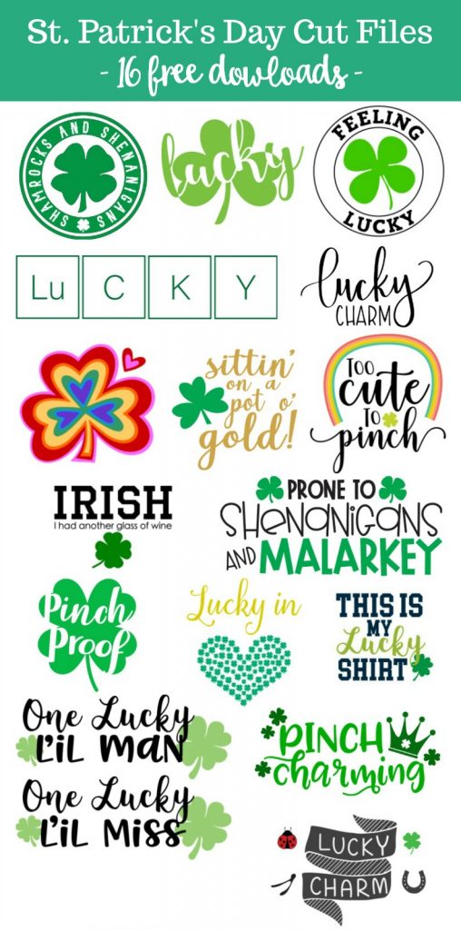 We're sharing 16 Free St Patricks Day SVG Files including our very own "Lucky In Love" cut file. So pull out those Cricuts and Silhouettes and craft up an easy project that is sure to make you pinch proof! #Cricut #Silhouette #StPatricksDay #CutFile