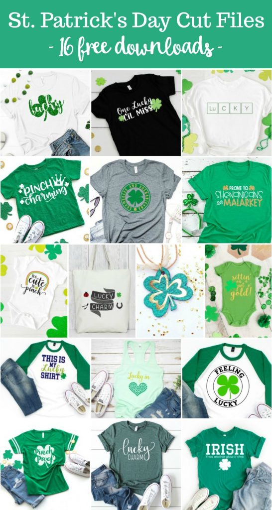 We're sharing 16 Free St Patricks Day SVG Files including our very own "Lucky In Love" cut file. So pull out those Cricuts and Silhouettes and craft up an easy project that is sure to make you pinch proof! #Cricut #Silhouette #StPatricksDay #CutFile