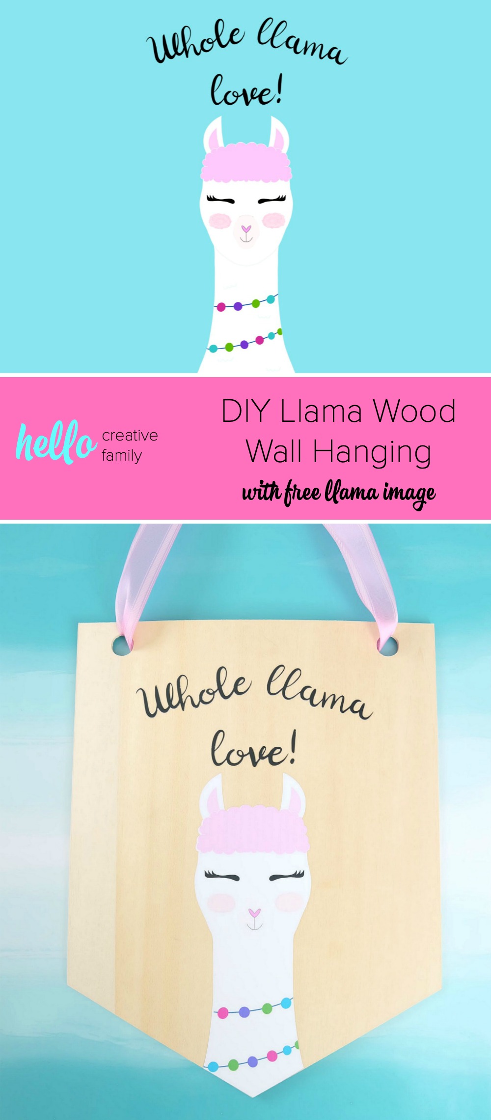 Learn how to cut basswood with your Cricut Maker and make this adorable DIY Llama Wood Wall Hanging featuring a cute Print and Cut llama and the quote Whole Llama Love. This craft would make a sweet handmade gift and would be perfect for decorating a girl's bedroom or as a fun front door decoration. Another amazing Cricut Project from Hello Creative Family. #Cricut #CricutMade #handmade #llama #girlsroom 