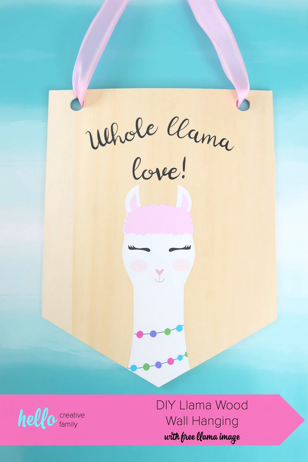 Learn how to cut basswood with your Cricut Maker and make this adorable DIY Llama Wood Wall Hanging featuring a cute Print and Cut llama and the quote Whole Llama Love. This craft would make a sweet handmade gift and would be perfect for decorating a girl's bedroom or as a fun front door decoration. Another amazing Cricut Project from Hello Creative Family. #CricutProject #Cricut #handmade #llama #girlsroom 