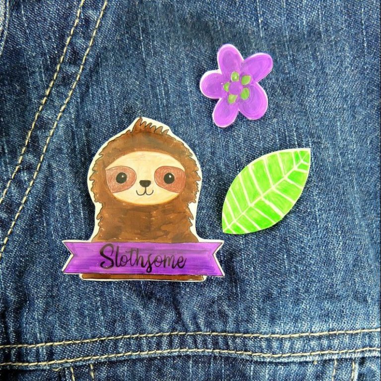 DIY Sloth Pins Made With Shrinky Dinks- With Downloadable Template