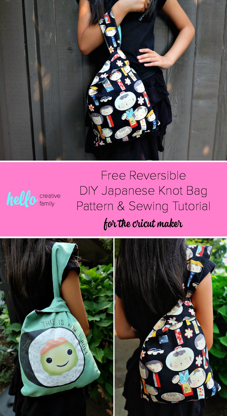 Free Reversible DIY Japanese Knot Bag Pattern & Sewing Tutorial for the cricut maker