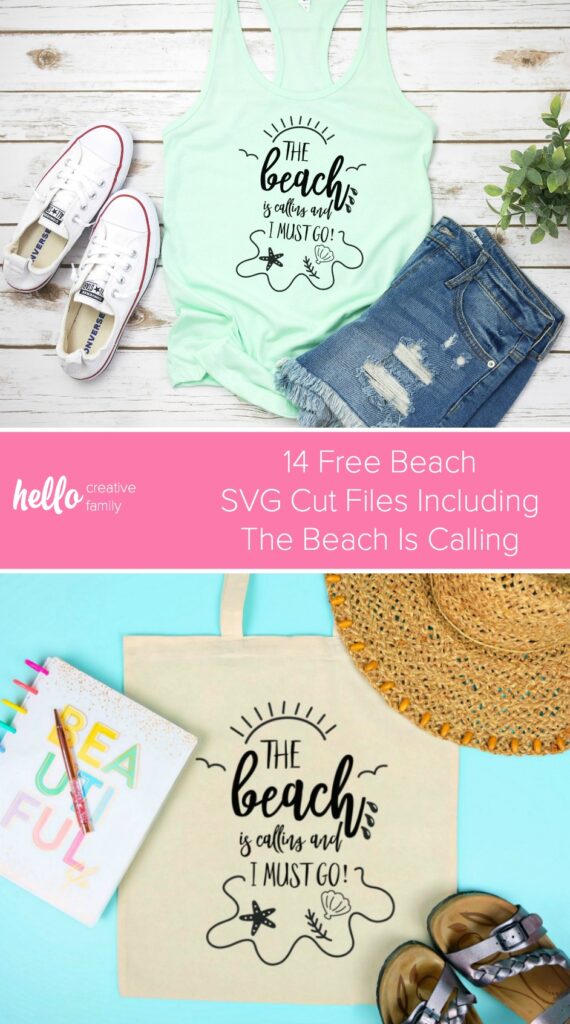 We're sharing 14 Free Beach SVG Cut Files including our very own "The Beach Is Calling And I Must Go" cut file. So pull out those Cricuts and Silhouettes and craft up an easy project! Whether you vacation at the lake, river or ocean, we've got the cutest designs for your summer tank tops, shirts, beach bags and more! #Cricut #Silhouette #Easter #CutFile #FreeSVG #SVG